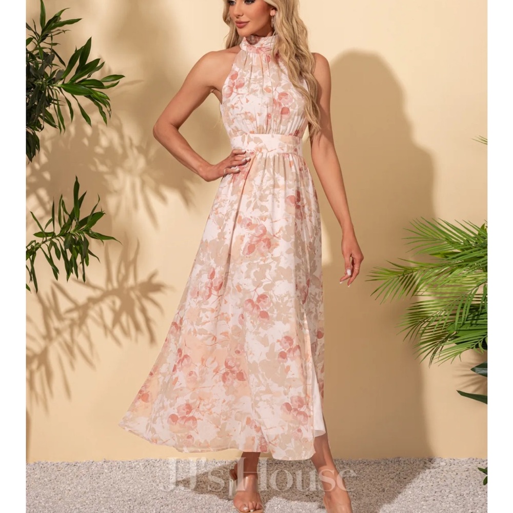 JJs House Pink Floral Halter Maxi Dress - Picture 3 of 5